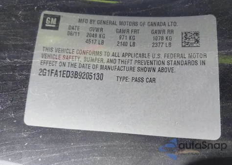 2011 Chevrolet Camaro 2Ls из США, поврежденный, VIN 2G1FA1ED3B9205130